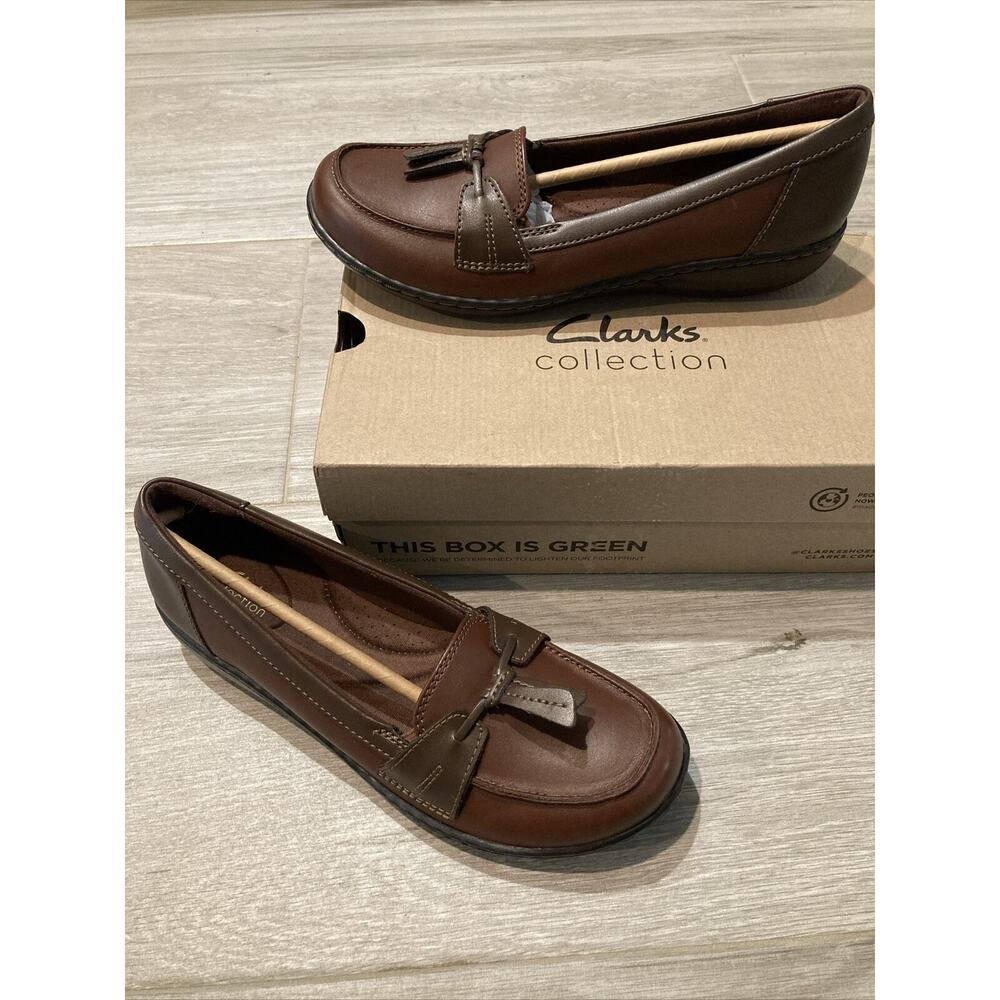 Clarks Ashland Bubble Loafers Brown Leather Slip On Tassel Women Size 8 N - Picture 2 of 12